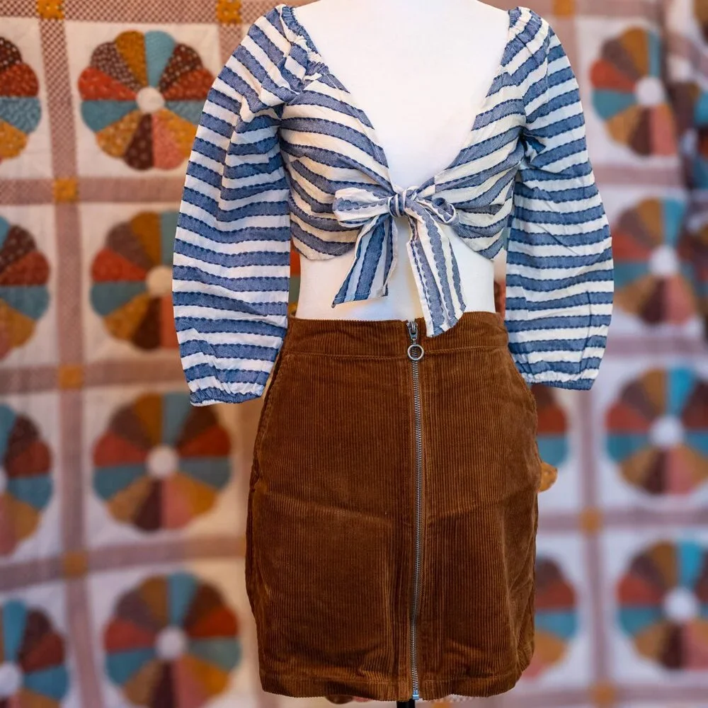 NWT Striped Cotton LS Tie-Front Blouse - Picture 3 of 3